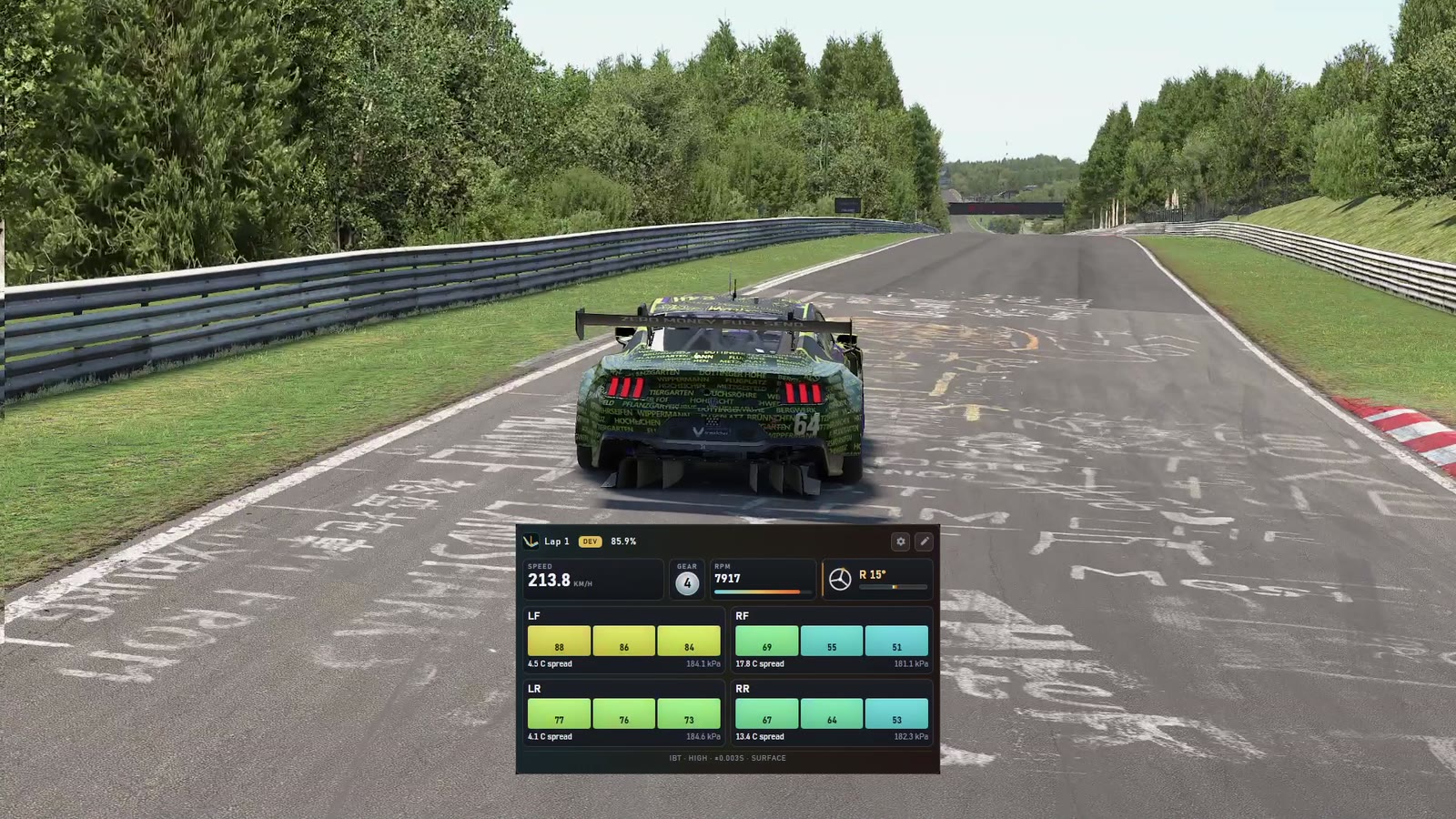 HeatTrace running beside an iRacing replay at the Nordschleife
